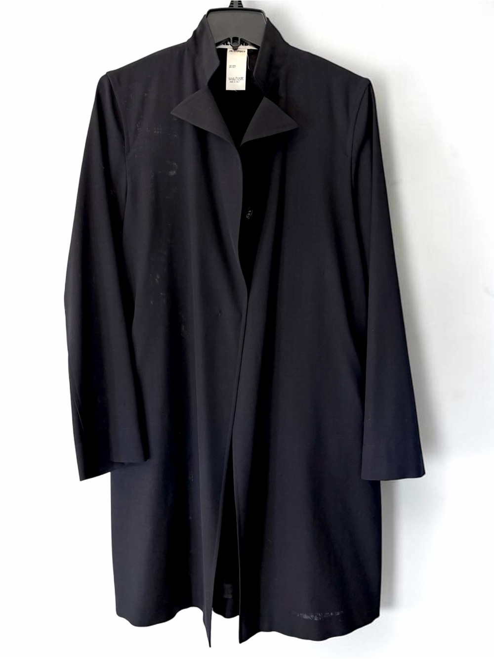 Jil Sander Black Single Breasted Wool Silk Blend Minimalist Overcoat IT 40